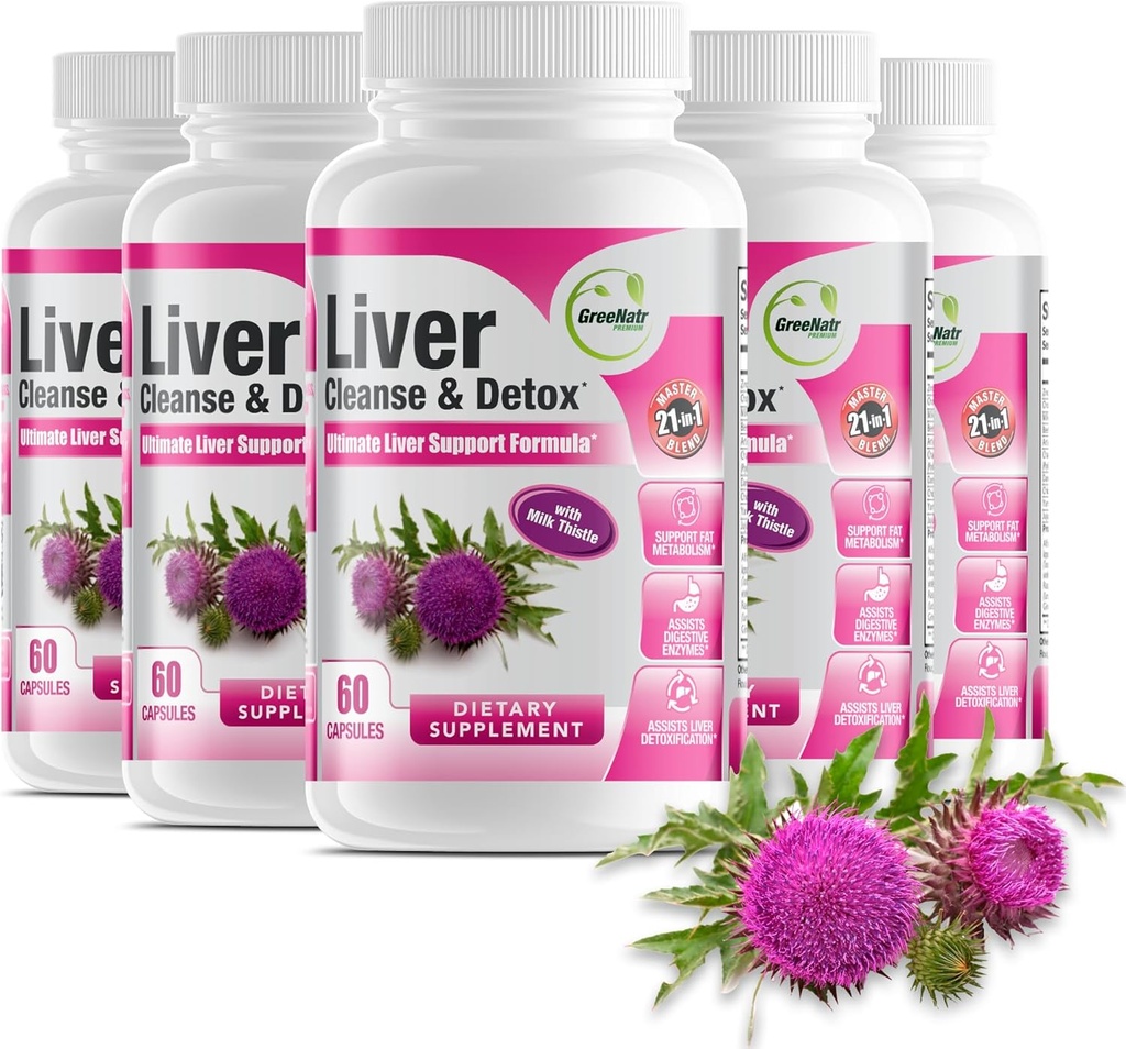 GreeNatr Liver Cleanse Detox " Repair Formula – Milk Thistle, Berberine, Ginger, Beet Root, Dandelion Root, Artichoke Extract, and Chanca Piedra for Optimal Liver Health Support (6 Bottles)