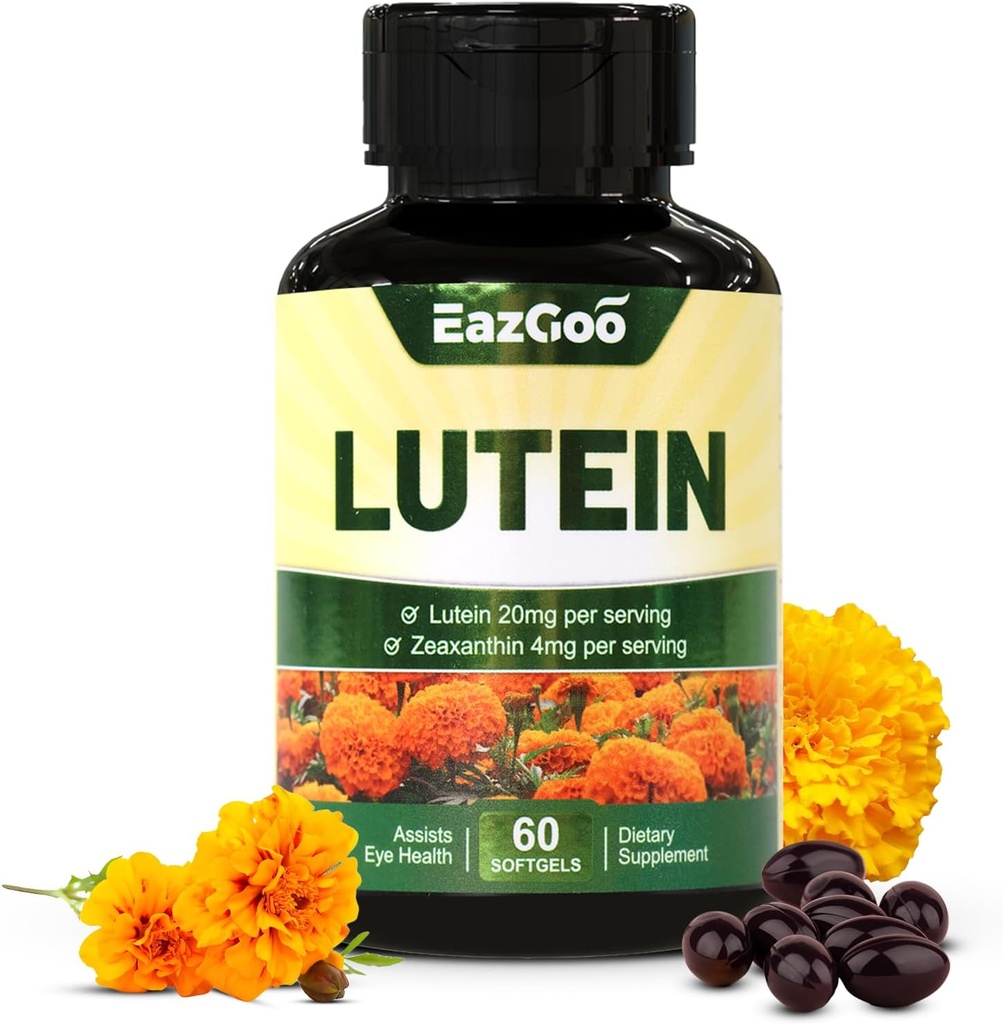 Lutein for Eyes, Lutein 20mg, Lutein and Zeaxanthin Supplements, Eye Supplements, Eyestrain Relief & Support Vision Health, Vegan, 60 Softgels