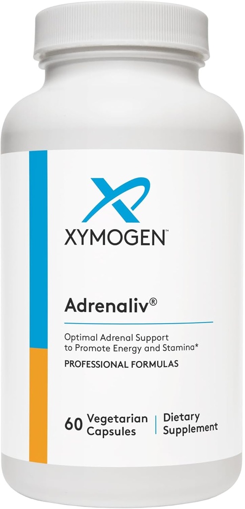 XYMOGEN Adrenaliv - Suplemento de Apoyo Adrenal para promover la respuesta del cuerpo al estrés, promover la energía y la resistencia - Rhodiola Rosea, Eleuthero, Complejo Adrenal, Licorice, Vitamina B6 (60 cápsulas)