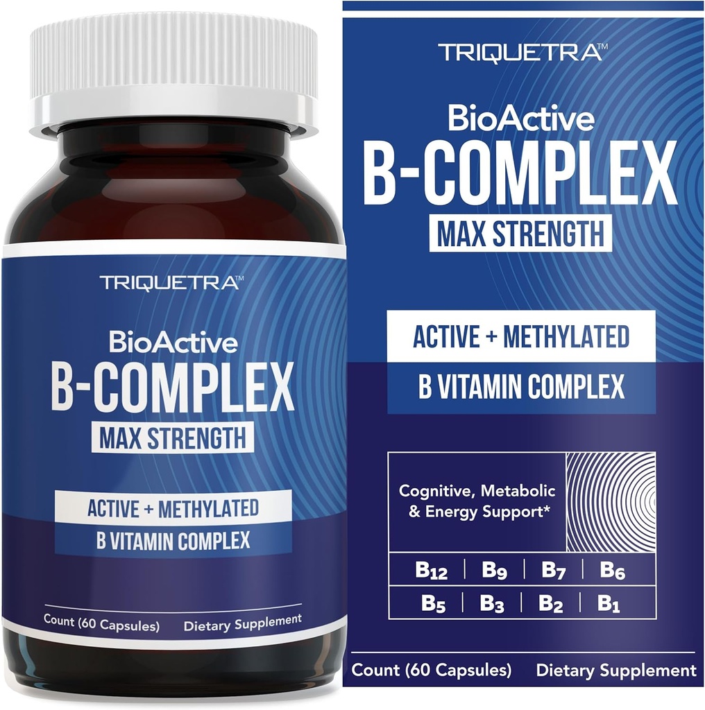 Complejo BioActivo de Vitamina B - Corriente de Sangre Listo, Complejo de B Metilada - Destacando Methylfolate, 3 Formas BioActivas de B12, BenfoPure® B1 &amp; Pantesin® B5 - 12 B Vitaminas en dosis clínicas - 60 Servimientos