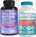27-en-1 Peluquería y uñas Vitaminas (6810mg) w/Biotin y Collagen Crecimiento del cabello Vitaminas con Probióticos y Saw Palmetto, 90 ct - 28-en-1 Quercetina con Bromelain para la Defensa del Inmuno Diario (120ct)