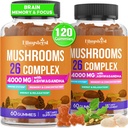 Mushroom Gummies for Adults 4000mg, Brain Supplements for Memory and Focus, 26 in 1 Mushroom Supplement Complex with Ashwagandha & Lion's Mane, Turkey Tail, Reishi, Cordyceps, Organic, 120 Count