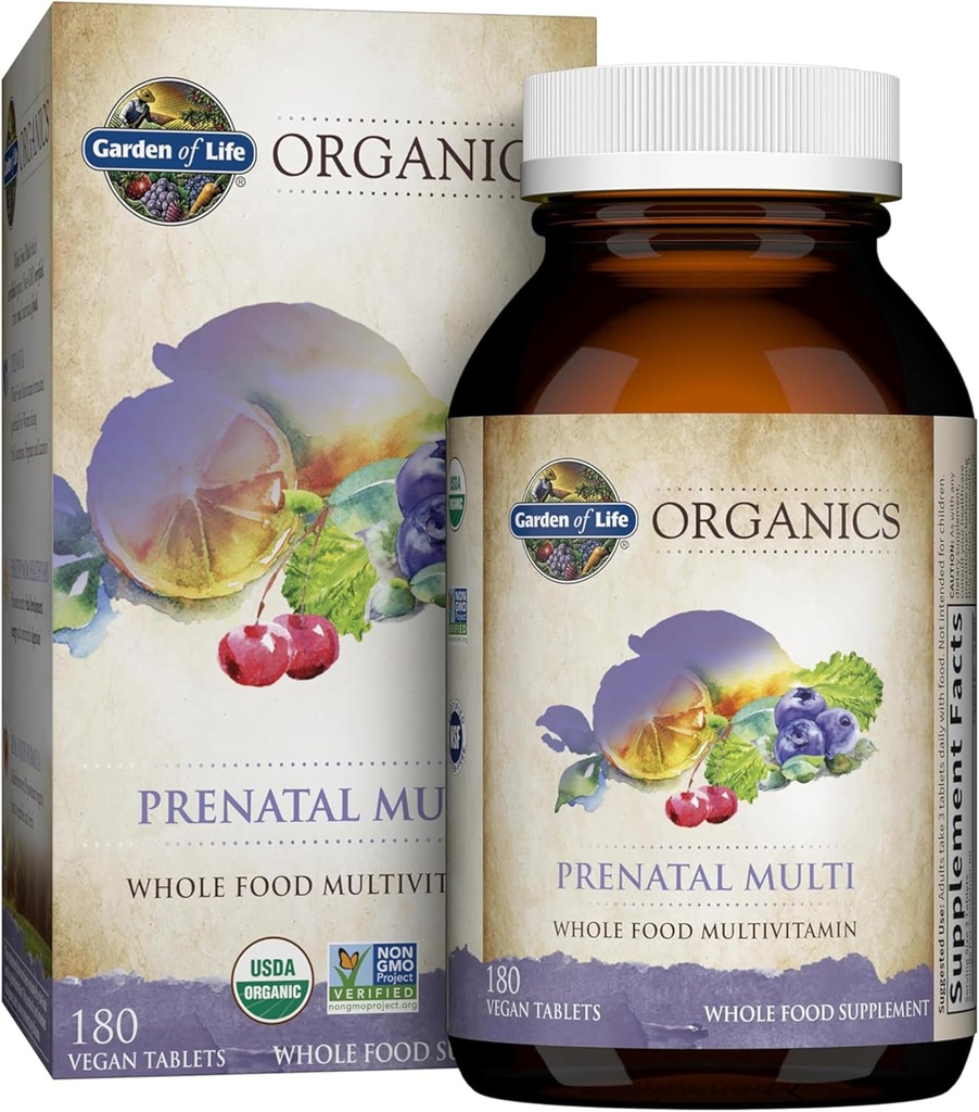 Jardín de Vida Orgánicas Multivitaminas prenatales de Mujeres con Vitamina D3, B6, B12, C & Iron, Folate for Energy &amp; Healthy Fetal Development – Organic, Non-GMO, Gluten-Free, Vegan, 60 Day Supply