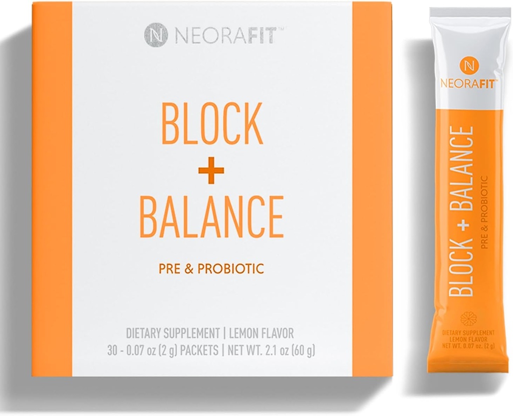 NeoraFit - Block+Balance Pre and Probiotic Powder - Daily Use, Craving Support, Vitamin C & B Blend, Convenient Stick Packs - 30 Count