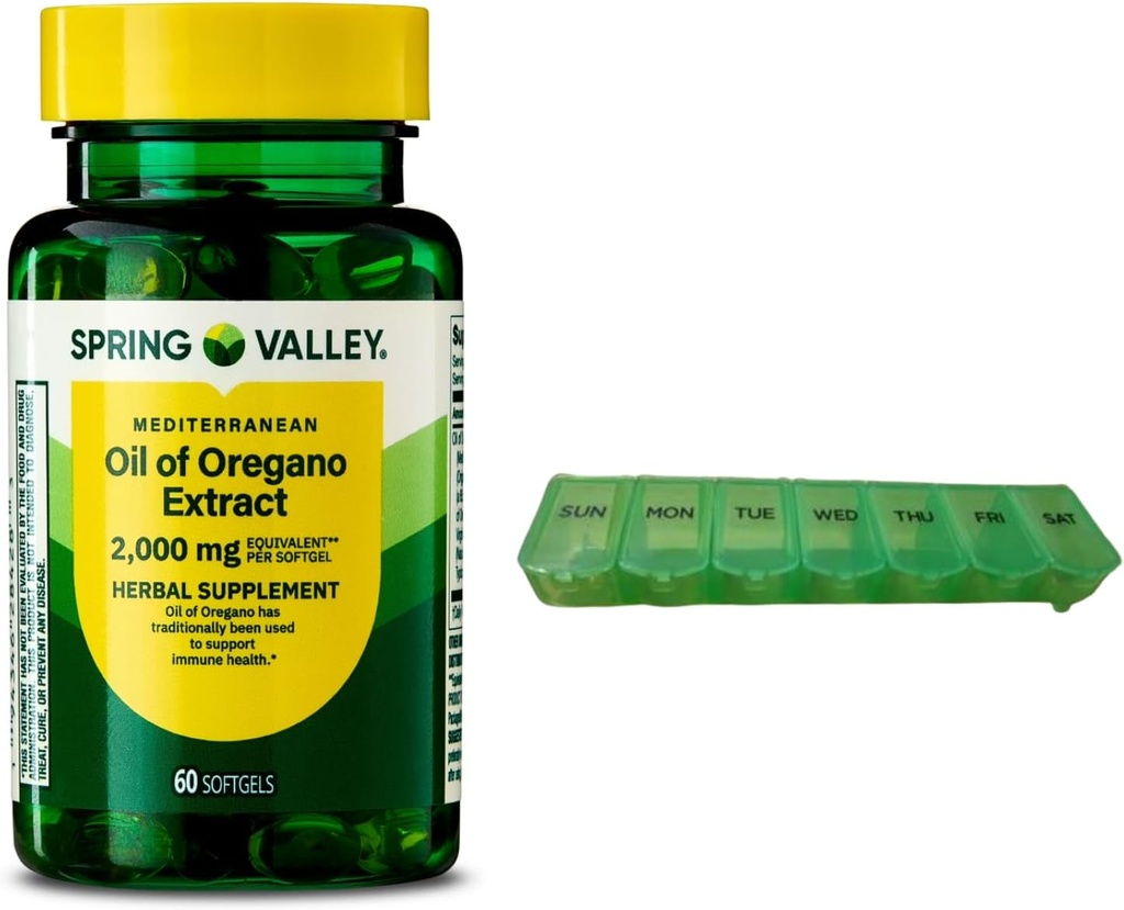 Óleo Mediterráneo de orégano 2000 mg 60 Softgels para la salud inmunitaria con organizador de píldoras