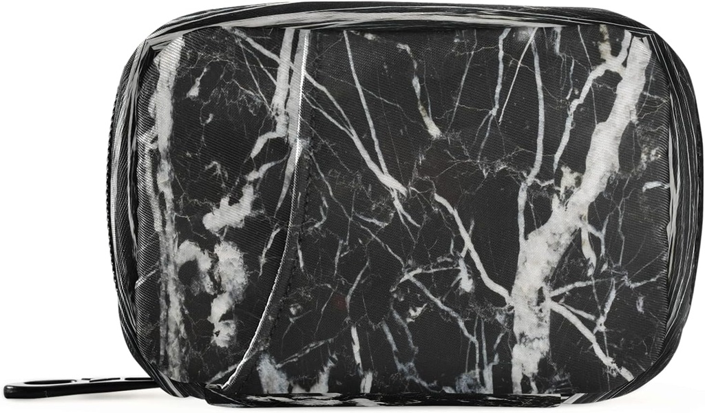 Black and White Marble Pill Box 7 Day Pill Case Travel Pill Organizer Bag with Zipper Portable Weekly Case Compact Size for Vitamin Supplement Holder