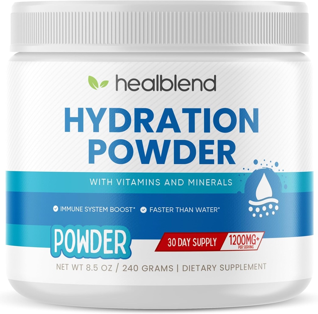 Healblend Hydration Powder - Electrolytes Drink Mix with Magnesium, Zinc, Real Pink Himalayan Salt, Vitamina C, B Complex for Endurance & Energy