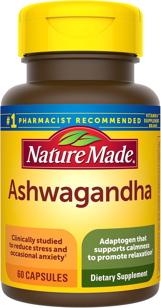 Nature Made Ashwagandha Capsules 125mg para Stress Support, 60 Capsules, 60 Day Supply