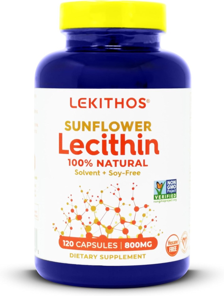 100% All-Natural Sunflower Lecithin Capsules,1600mg Lecithin Suplemento para Hombres y Mujeres, 120 Conde Softgel Capsules. ¡Genial para soporte de lactancia! Cold Pressed, Vegan " Non-GMO