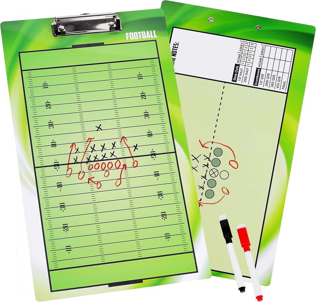 BETTERLINE Football Coaching Board Double-Sided Dry-Erase Clipboard for American Football Coaches - Comes with 2 Erasable Pens
