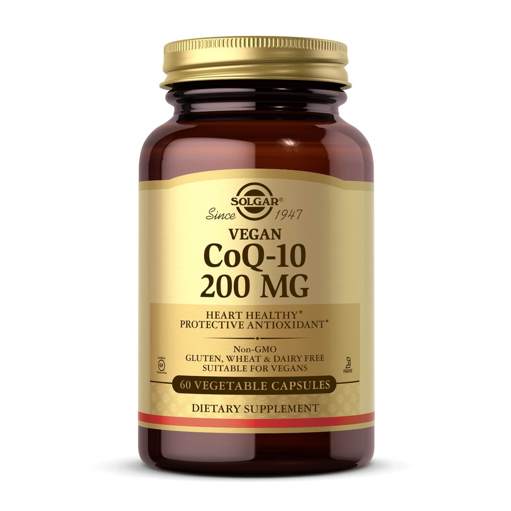 Solgar Vegetarian CoQ-10 200 mg, 60 Vegetable Capsules - Heart Healthy, Protective Antioxidant - Coenzyme Q10 (CoQ-10) Supplement - Vegan, Gluten Free, Dairy Free, Kosher - 60 Servings