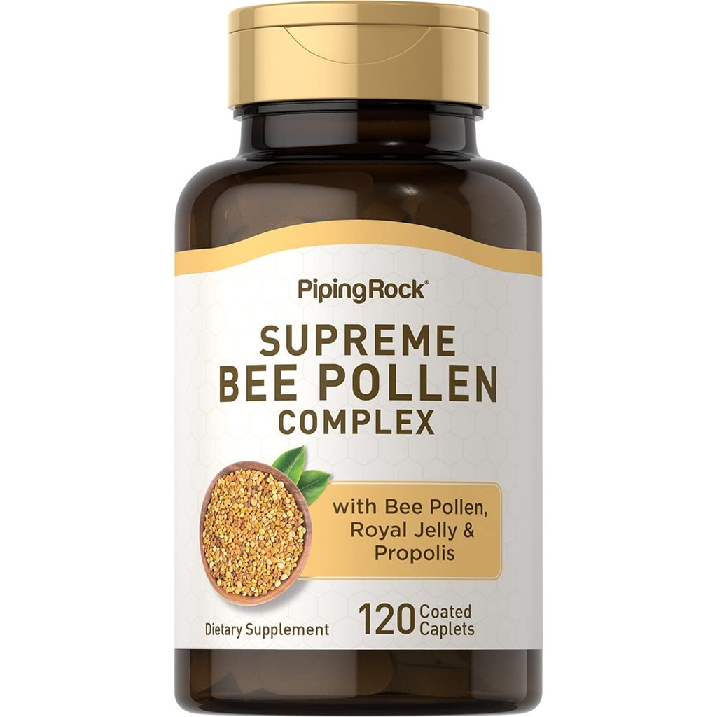 Piping Rock Bee Pollen with Royal Jelly and Propolis | 120 Caplets | Complex Supplement for Women and Men | Non-GMO, Gluten Free