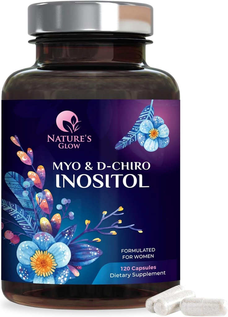 Myo-Inositol & D-Chiro Inositol 1025mg - 40:1 Relación ideal para el soporte ovárico, Vegan Myo y D Chiro Suplemento para el equilibrio natural y el apoyo hormonal de las mujeres, vitamina B8, no GMO - 120 cápsulas