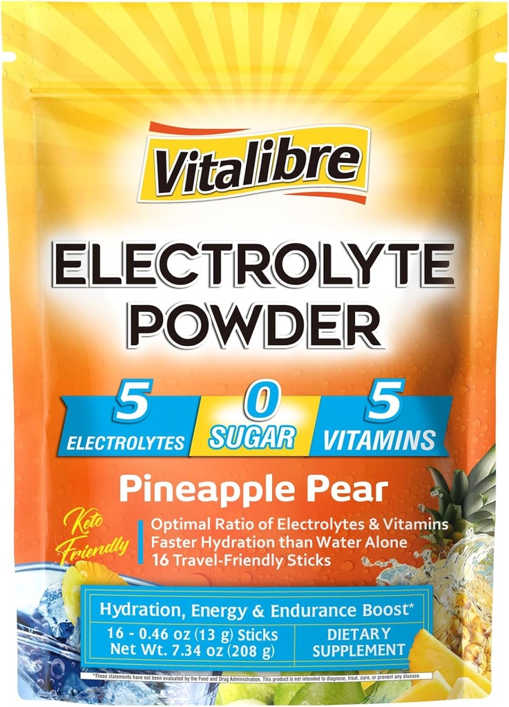Electrolytes Embalajes de Polvo Ø Magnesio, Potasio, Sodio, Vitamina C Silencioso para la Hidratación Rápida Silencio Cero Azúcar &amp; Keto ANTE 16 Stick Packs ANTE Pineapple Pear Flavor