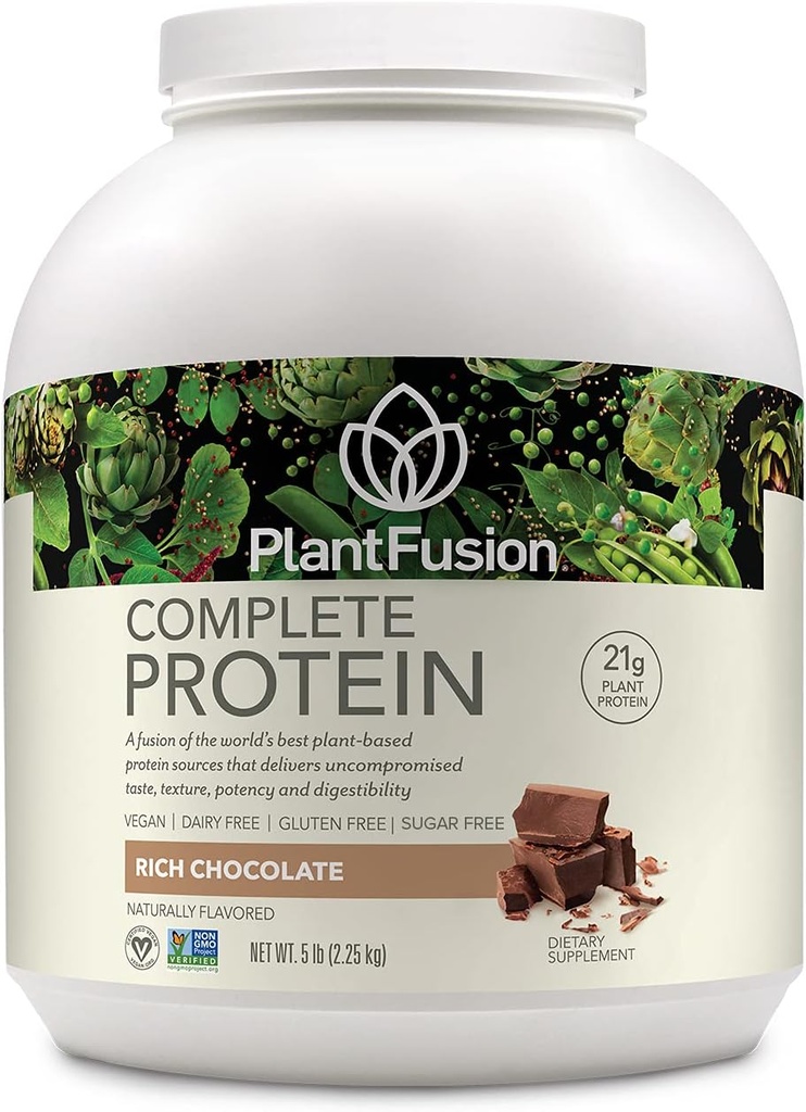 PlantFusion Complete Vegan Protein Powder - Planta Basada en Polvo Proteína con BCAAs, Enzimas Digestivos y Pea Protein - Keto, Gluten Gratis, Soy Gratis, No-Dairy, No Sugar, No-GMO - Chocolate rico 5 lb