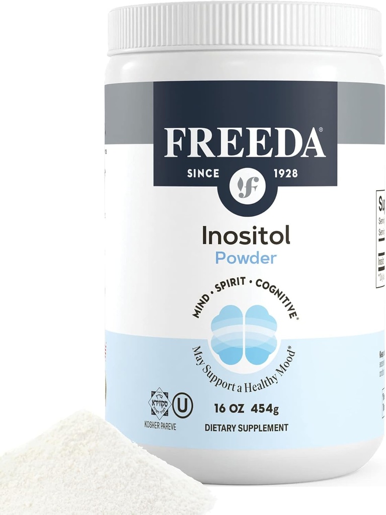 FREEDA Pure Myo-Inositol Powder – Vitamina B8 para la Salud Celular, Mood – Apoya la Fertilidad, Focus, Energy &amp; Nervous System Function – Kosher, Vegan, No Gluten-Free (16 oz)