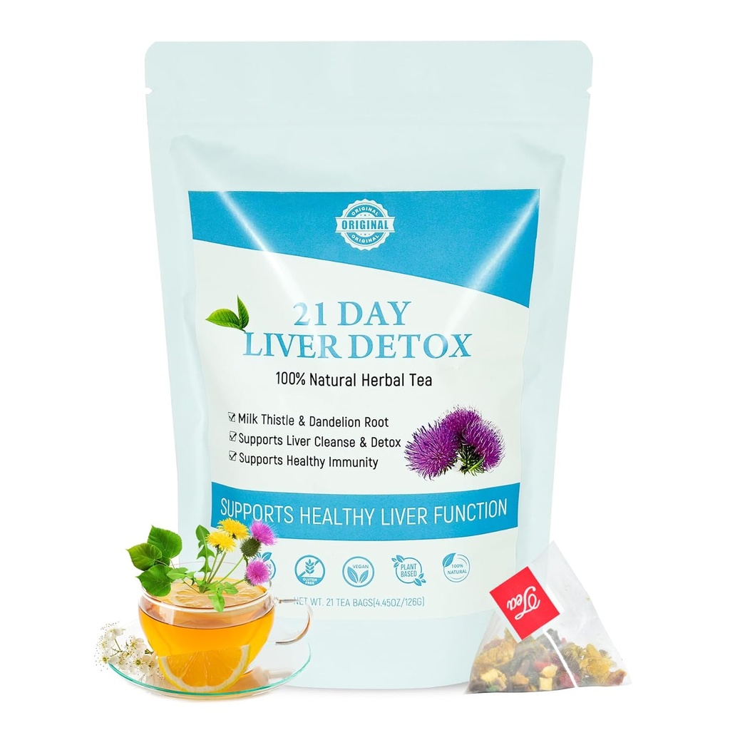 Laicuherb Milk Thistle Liver Detox Tea for Digestion and Immunity, Natural 21 Day Liver Cleanse Herbal Tea for Liver Cleansing " Stomach Care, Caffeine Free, 21 Teabags