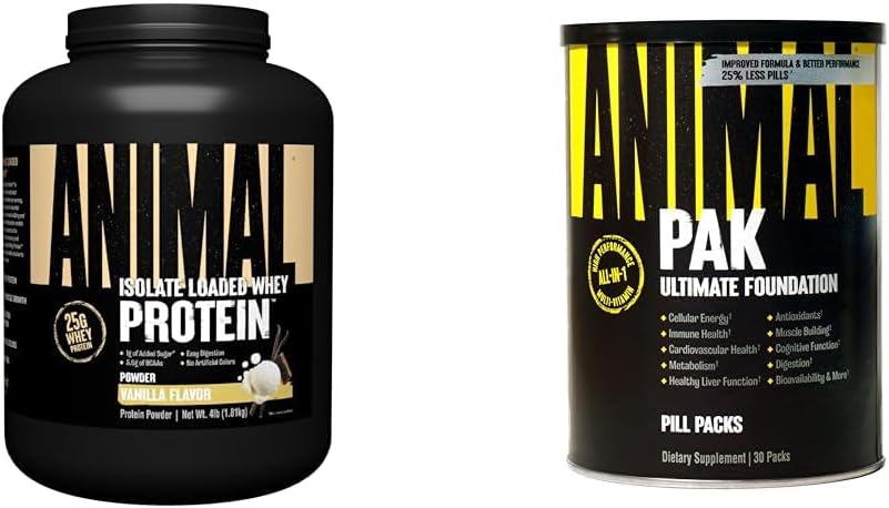 Animal Whey Isolate Whey Protein Powder 4 Pound Pak Convenient All-in-One Vitamin & Supplement Pack 30 Count