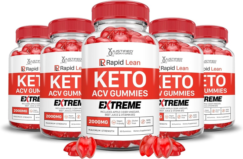 (5 Pack) Rapid Lean Keto ACV Gummies Extreme 2000MG Rapid Lean Keto Gummies Apple Sider Vinegar Formulado con Pomegranate Beet Juice Powder B12 Vegan Non GMO 300 Gummys