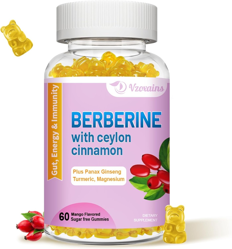Bereberina con gomas de canela de Ceylán, suplemento de bereberina de alta potencia HCI, Immune Health Support, 60 mangos saboreados de mango