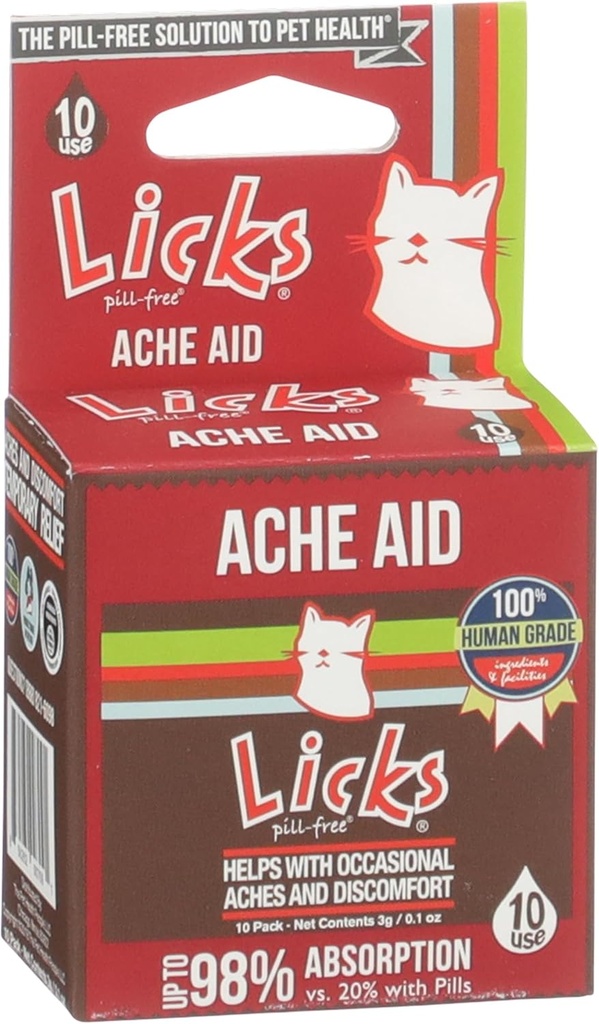 Licks Cat-Free Ache Aid - Suplementos Turméricos y Gato de jengibre - Cat Health Supplies &amp; Pain Relief - Gel Packets - 10 Use