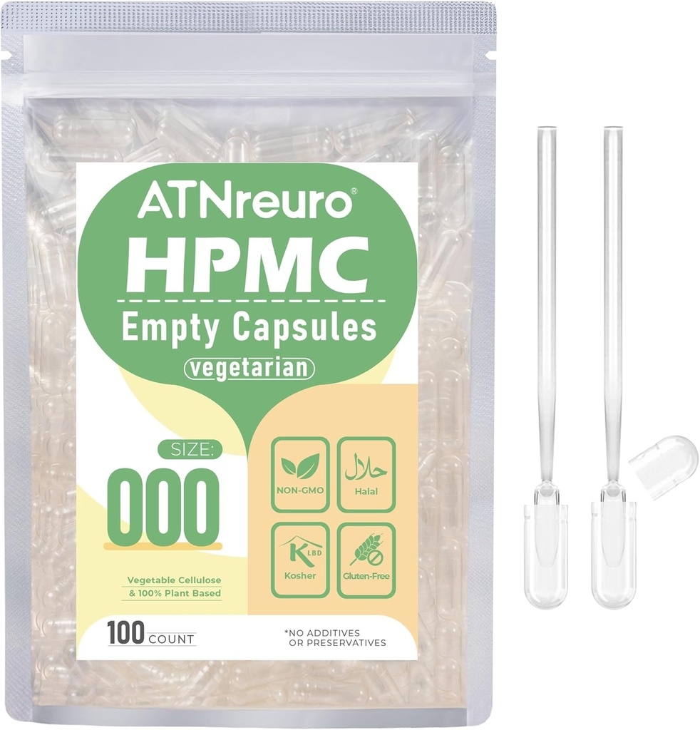 000 Empty Vegan Capsules con 2 Micro Spoons - 100 Conde Empty Vegetarian Capsule - Empty Pill Capsules para Powders Suplementos