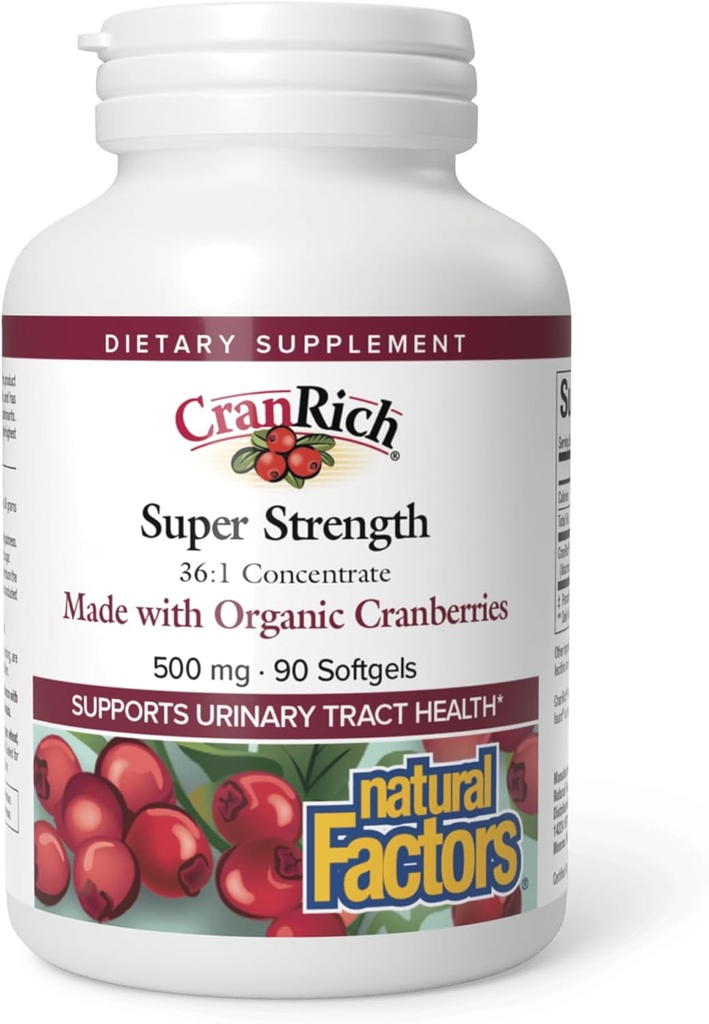 Factores naturales CranRich, Concentrado de Arándano de Superestrength, Suplemento Antioxidante para Soporte de Tracto urinario, No GMO, 90 softgels (90 Servings)