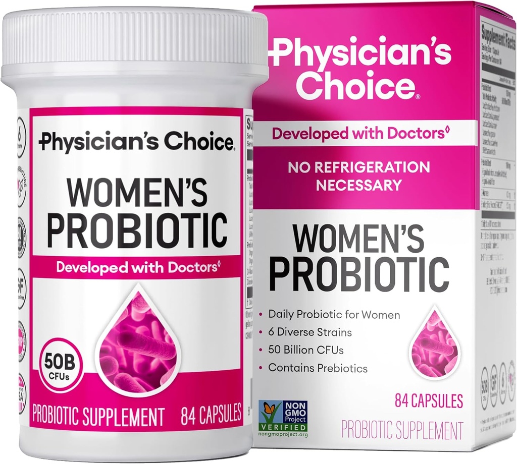 Physician's Choice Probiotics for Women - PH Balance, Digestive, UT, & Feminine Health - 50 Billion CFU - 6 Unique Strains for Women - Organic Prebiotics, Cranberry Extract+ - Womens Probiotic - 84 CT