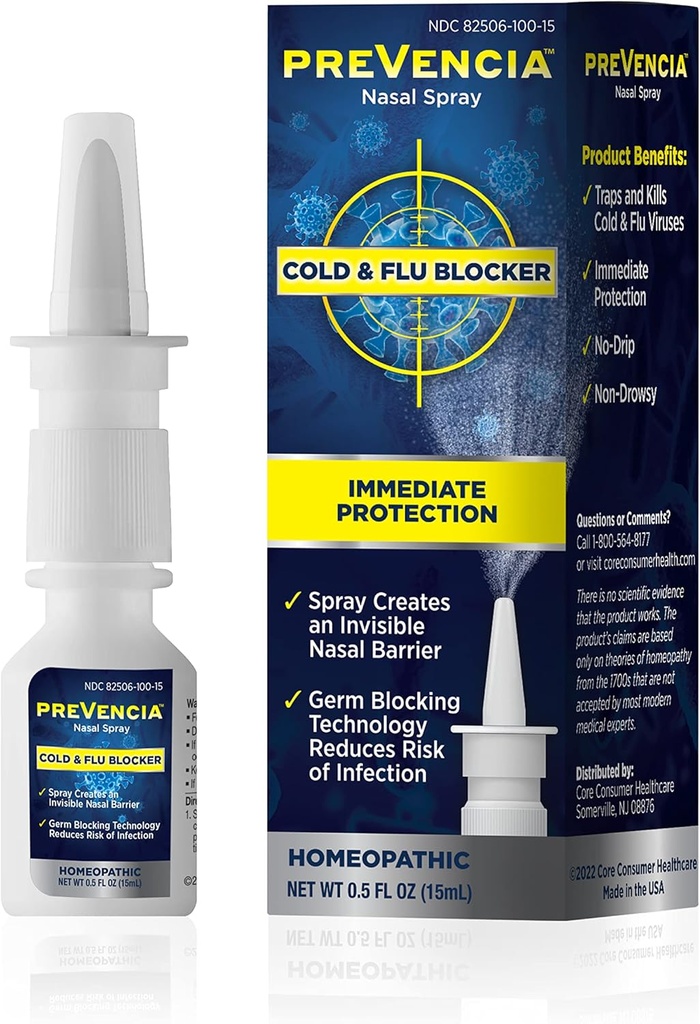 Cold and Flu Protection Nasal Spray Homeopathic Cold and Flu Remedy Non-Drowsy Immediate Protection for Flu and Cold Blocker, 0.5 Fl Oz (15mL)
