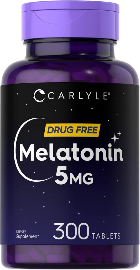 Carlyle Melatonin 5mg  300 Tablets ← Drug Free Supplement TEN Vegetarian, Non-GMO, Gluten Free