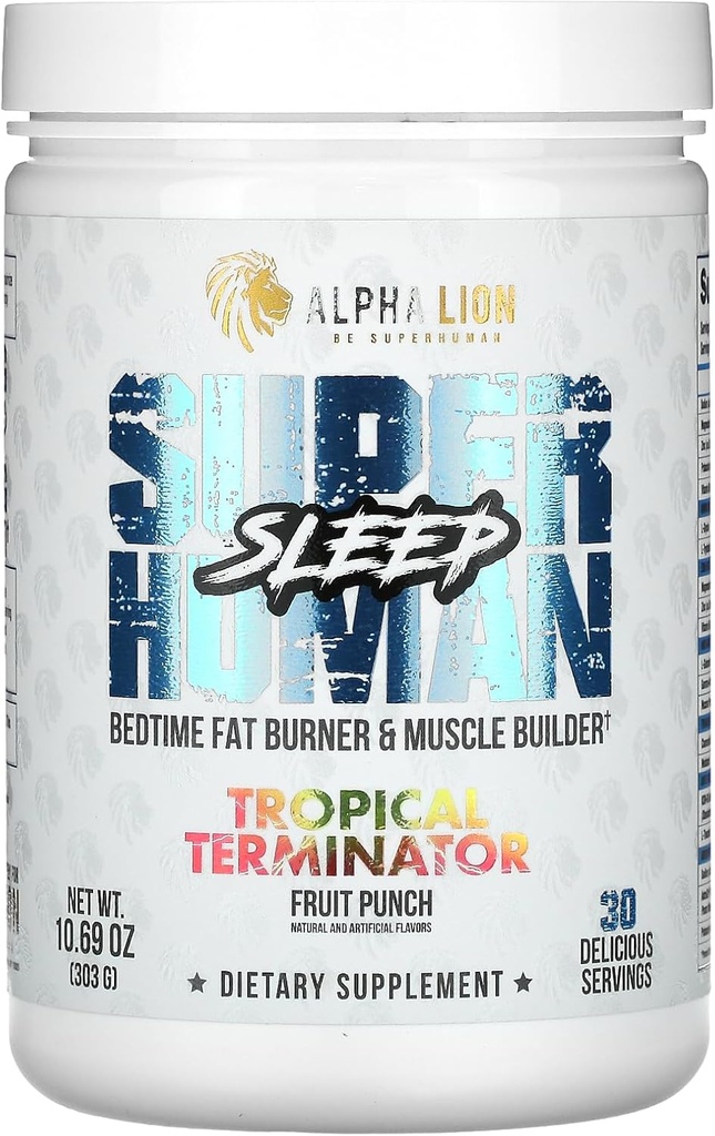 ALPHA LION Superhuman Sleep Supplement, Night Time Aid, Muscle Recovery, Muscle Builder & Gainer, Mejora la Composición del Cuerpo (30 Servimientos, Fruit Punch Flavor)