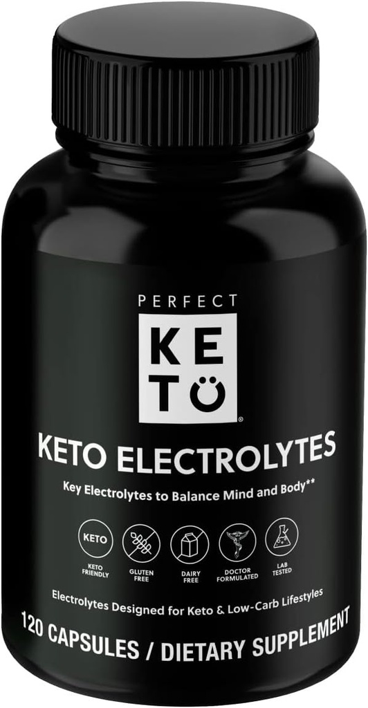 Perfect Keto Electrolytes Capsules, Gluten Free, Electrolyte Suplemento con Magnesio, Calcio, Potasio y Sodio, Hidratación, Energía, Recuperación y Apoyo Inmunitario, Desarrollado, 120 Servimientos