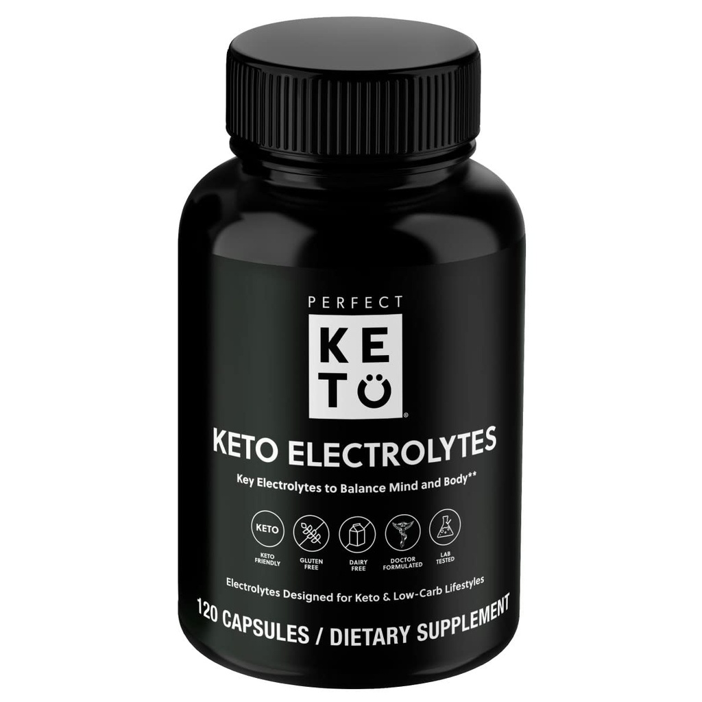 Perfect Keto Electrolytes Capsules, Gluten Free, Electrolyte Supplement with Magnesium, Calcium, Potassium and Sodium, Hydration, Energy, Recovery and Immune Support, Unflavored, 120 Servings