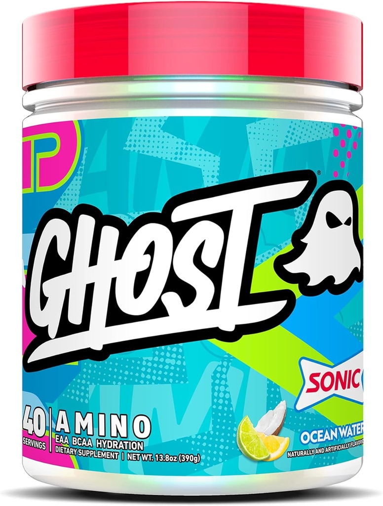 GHOST Amino: Essential Amino Acid Supplement, Sonic Ocean Water - 40 Servings - Intra-Workout Powder for Hydration and Recovery 4.5g BCAA & 5.5g EAA - Soy &amp; Gluten-Free, Vegan