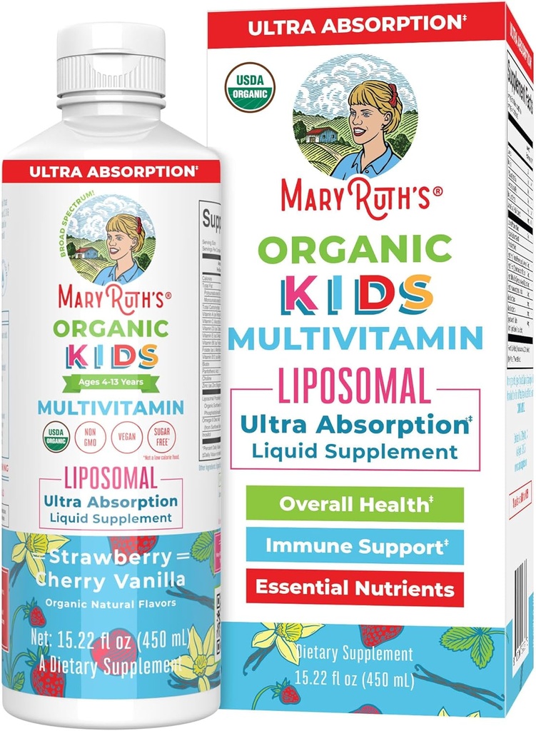 MaryRuth Organics Kids Multivitamin Liposomal TEN Vegan, Vitaminas Libres de Azúcar para Niños TENIDO Edades 4+ TENIDO 2 Mes Fuente ANTE 15.22 Fl Oz