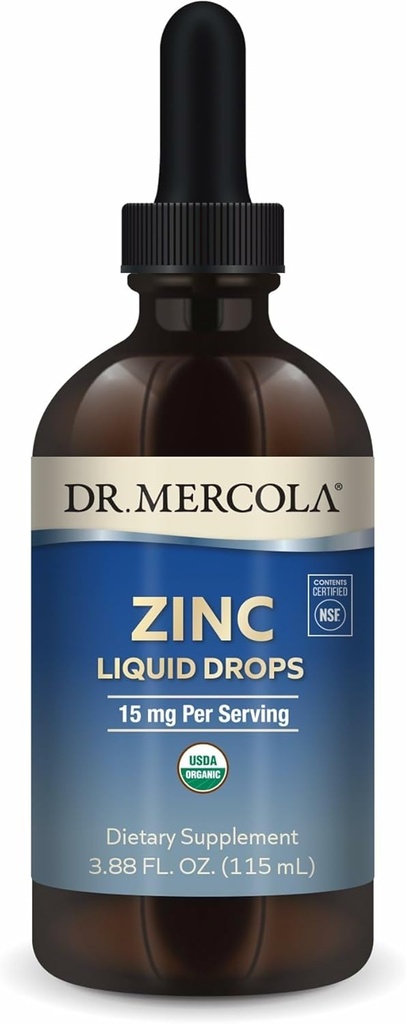 Dr. Mercola Zinc Liquid Drops - Supports Immune & Organ Health - 15 mg Organic Zinc Liquid Drops - USDA Organic - NSF Certified - Non-GMO, Gluten-Free &amp; Soy-Free - 3.88 fl oz (28 Servings)
