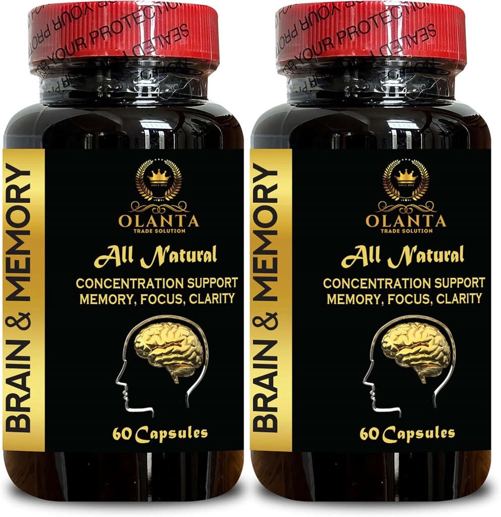 Pills de memoria para cerebro - Suplemento nootrópico para soporte Rendimiento del cerebro del pico, Suplemento cerebral para Focus, Energía &amp; Mejor Concentración - 2 Botellas 120 cápsulas