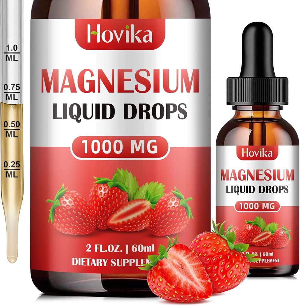 Suplemento de Magnesio Glycinate con Citrato, Malate y Taurate, Suplemento de Magnesio Calma con Calcio, Potasio, Zinc, CoQ10, D3, B6, B12 para Relajar Mood, Musculo, Sabor de Fresa Energética, 2 Fl Oz