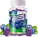 Complejo de Gummies de Monohidrato de Creatina para Hombres y Mujeres -Fórmula avanzada W/L-Taurina + Vitamina B12, Sugar suplemento Chewable Libre,90 Blueberry Gummies