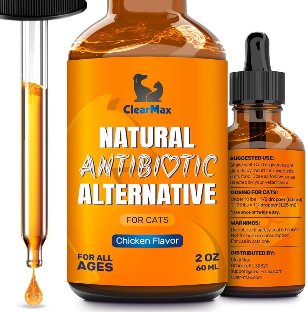 Antibiótico de gato para ayudar con tos y alergias – antibióticos para gatos a ayudar con UTIs y Momentos Digestivos – apoyo de las articulaciones de HIPS – sabor de pollo atractivo – 2 botella de Oz