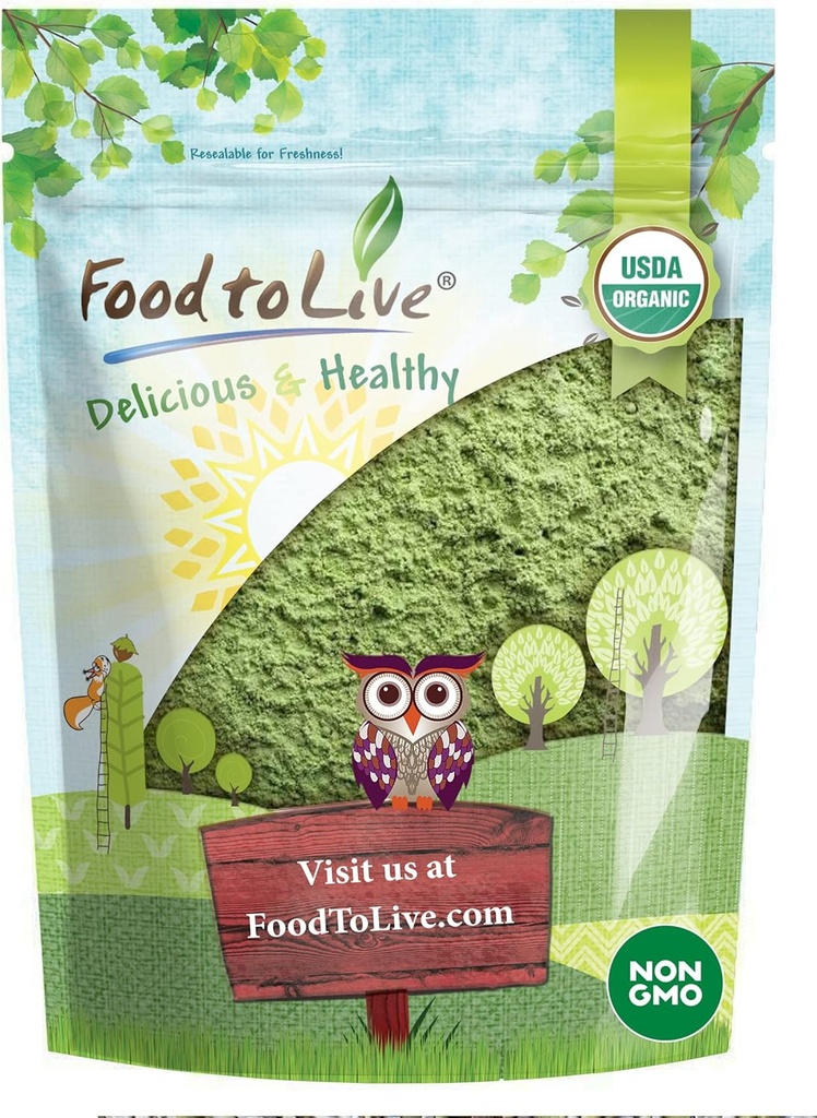 Alimentos para Vivir Pólvora de Trigo Orgánico, 8 onzas - Non-GMO, Whole-Leaf, Raw, No-Irradiated, Puro, Superfood Vegan, Bulk, Grande para Juice, Rico en Fiber, Chlorophyll, Ácidos Gordos y Minerales