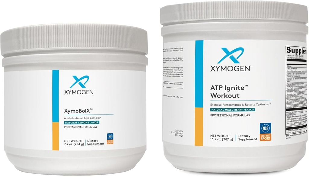 XYMOGEN XymBolX Lemon + ATP Ignite Workout Powder Bundle - Apoyos Performance, Recuperación + Energía (2 Botellas, 7.2oz + 13.7oz Cada uno)