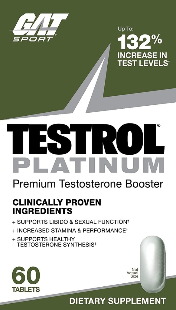 Testrol Platinum, Test Booster para Hombres por GAT Sport Stamina + Libido + Testosterone Boost, Boron, Vitamina D, Zinc, 60 Tablets
