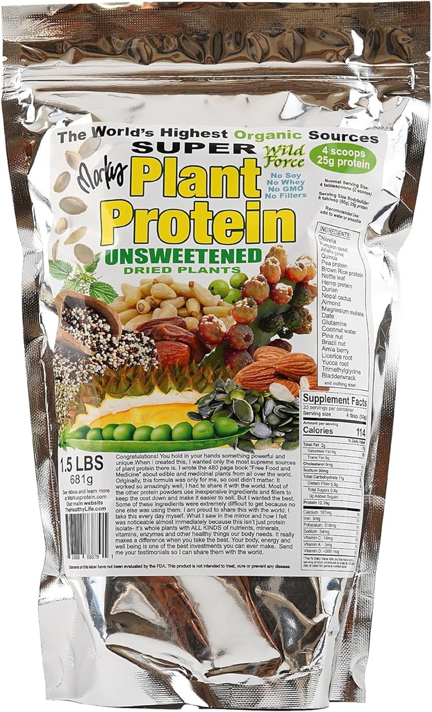 Super Plant Protein - Unsweetened - Protein Powder Enriquecido con Nueces de Pine Exóticas, Durian, " Prickly Pear Cactus - Digestive-Friendly, Nutrient-Rich