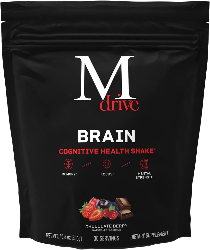 Cerebro Mdrive para Hombres, Afeitado de Salud Nootrópico y Cognitivo para la preservación de la memoria, alerta, calma, mental, capacidad cognitiva, función cerebral, sabor de la baya de chocolate, 30 Actuaciones, 10.6oz
