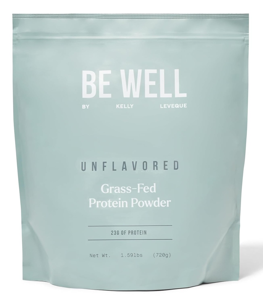 Be Well by Kelly Unflavored Grass-Fed Beef Protein Powder, 23G de Protein " Zero Carbs (1 Ingrediente, 30 Servings) 9 Aminoácidos + 3 BCAAs No Soy, No Dairy, Stevia-Free, No Sugar Añadido 1.59lb 720g