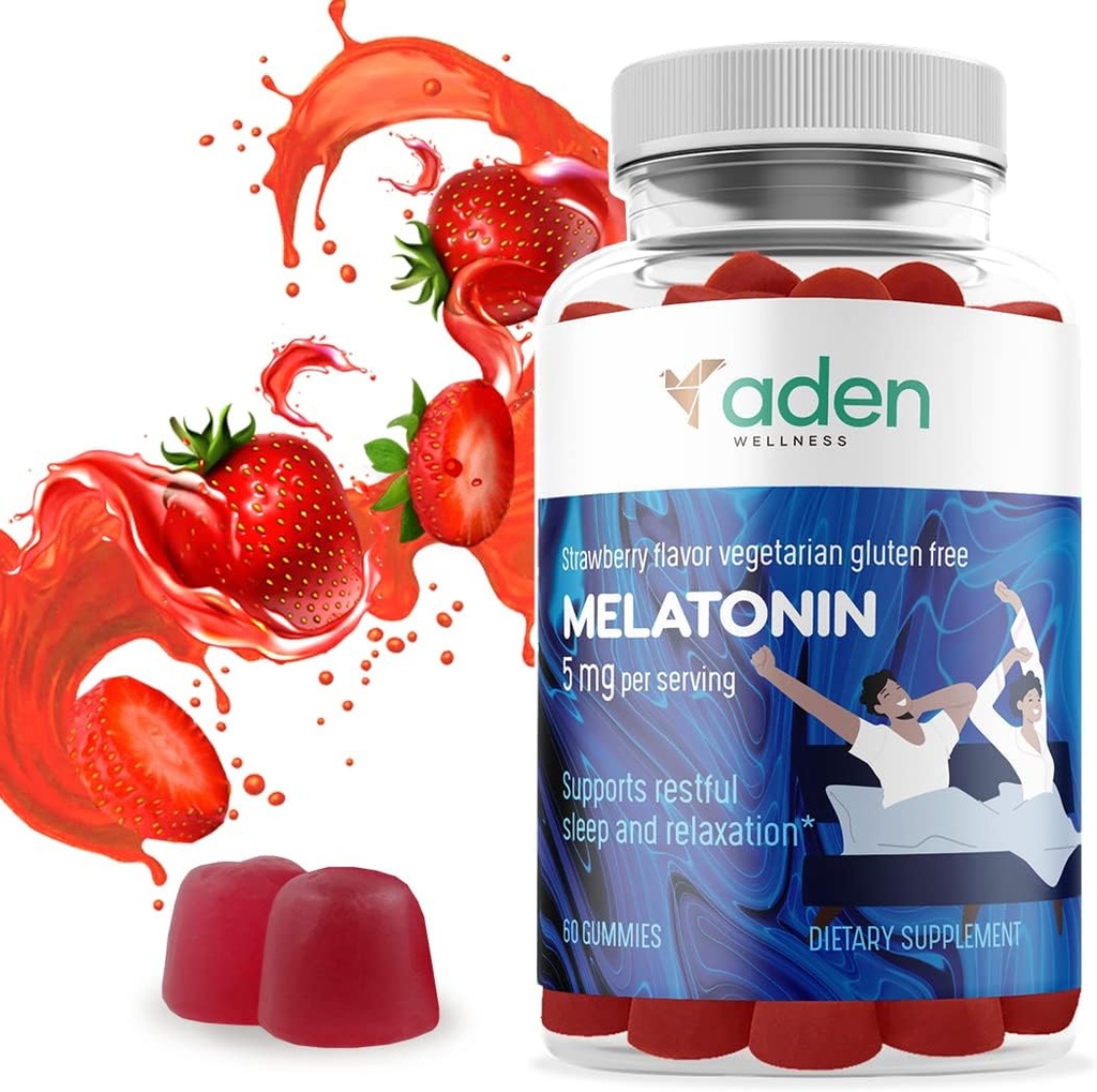 Extra Strength Melatonin Gummies for Adults and Teenagers - 5 mg por Serving - Natural Aids - Calm Gummies for a Good Night's Rest - 60 Chews