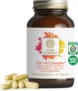 PURE SYNERGY D3 + K2 Complejo TENIDO Vitamina Vegan D3 K2 Complejo Silencio Orgánica D3 Suplemento con Vitamina K2 y K1 Plus Alimentos Orgánicos Plenarios TENIENTES Apoya Bone, Cerebro y Salud Inmunitaria (60 cápsulas)