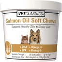 Vet Classics Petróleo de Salmón Suplemento de mascotas para la piel sana, Guassy Coats – Suplemento de la carne de perro, Suplemento de la piel de gato – Incluye Omega-3, 6, 9, Fuente de DHA, EPA – cerdas suaves 90 Ct.