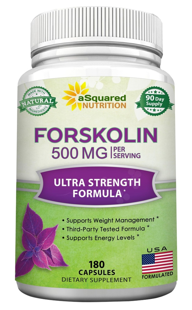 aSquared Nutrition Forskolin 500mg Max Strength-180 Capsules,Forskolin Suplemento para la pérdida de peso puro Fuel, Coleus Forskohlii Root - Forskolin Diet Pills, Belly Buster Fat Burner 2X Slim Trim Lose